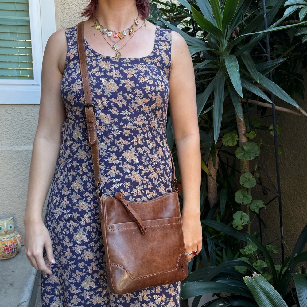 Frye Brown Distressed Leather Crossbody Bag
